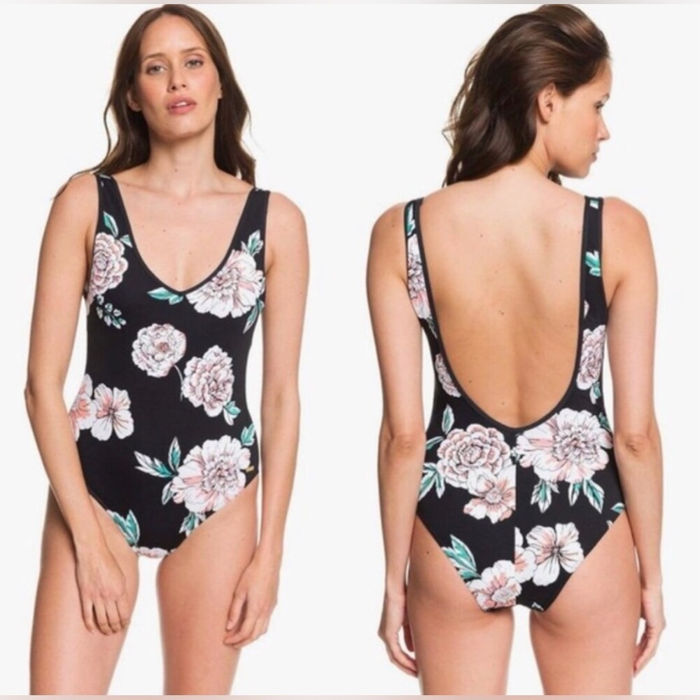 Woman’s Roxy Black Floral One-Piece Swimsuit